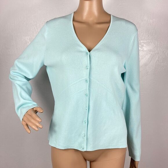 Talbots mint color knit V-neck cardigan sweater size M - Picture 1 of 6